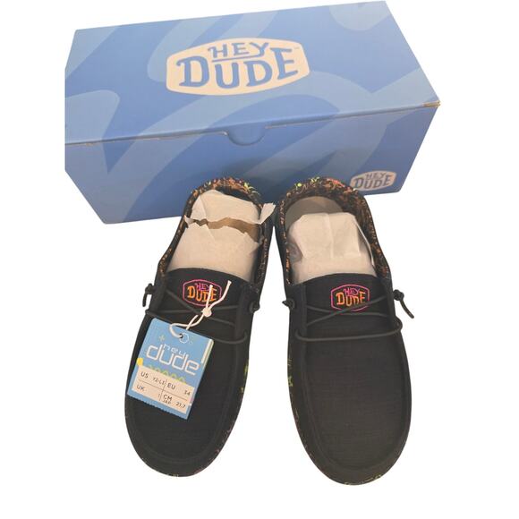 Hey Dude Other - Hey Dude Wendy Glo Canvas Shoes Youth Kids 2/3 Boys Slip On Black NWT